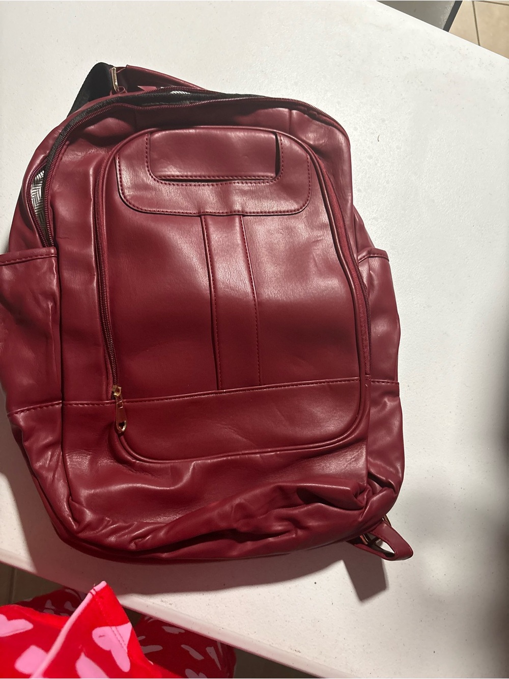 Classic Men's Burgundy Faux Leather Backpack with Front Zip